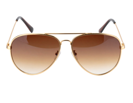 Aviator Style Vintage Sunglasses with Gold Frame, isolated on transparent background.