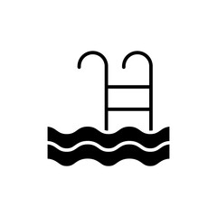 Ladder in swimming pool icon. Simple solid style. Olympic, poolside, leisure, beach, water, summer, wave, hotel, poolside access concept. Silhouette, glyph symbol. Vector isolated design
