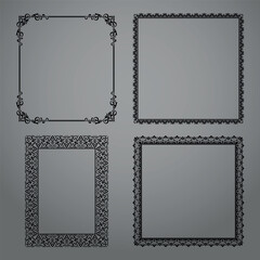 Set of decorative frames Elegant vector element for design in Eastern style, place for text. Floral black and gray borders. Lace illustration for invitations and greeting cards