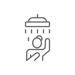 Shower icon. Simple outline style. Woman taking shower, take a bath, female, room, person, douche, bathroom, restroom concept. Thin line symbol. Vector isolated design editable stroke