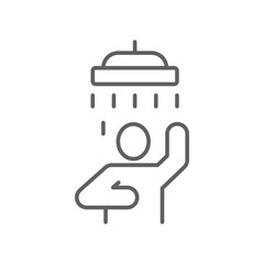 Shower icon. Simple outline style. Man taking shower, take a bath, man, room, person, douche, bathroom, water, routine, tub, restroom concept. Thin line symbol. Vector isolated design editable stroke