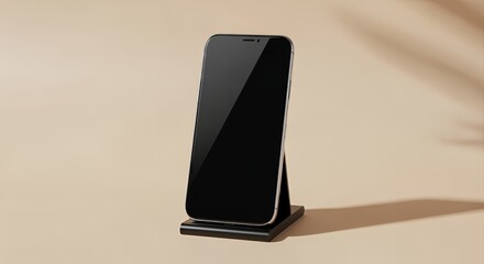 Smartphone on Stand, Beige Background, Minimalist Product Shot