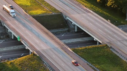 Overhead view of transportation hub in Florida with busy lanes of I-75 accommodating both commercial and personal traffic