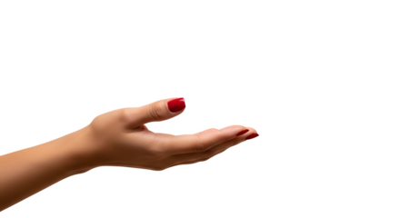 Elegant hand offering something with perfect red nails, ready for your design