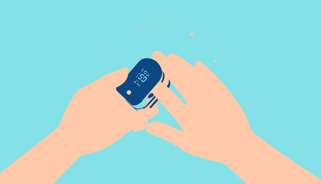 Hands holding a pulse oximeter device.