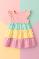  Girls' Rainbow Tiered Dress with Ruffle Sleeves
