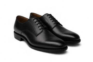 Elegant black leather dress shoes isolated on transparent background