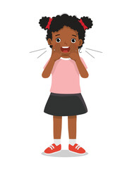 Little African girl screaming and shouting loud with two hands at her mouth