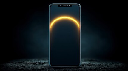 Modern smartphone with glowing arc display on dark textured surface mobile