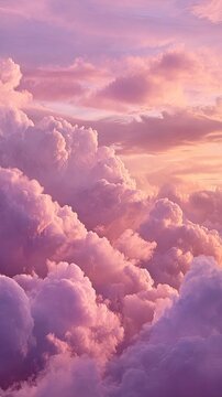Sunset clouds, pink and purple hues fill the sky, dreamy, fluffy, calming