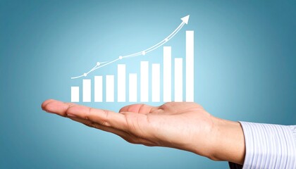 3D line chart expanding from above man's hand