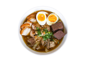Delicious Asian Cuisine: A top-down view presents a bowl brimming with savory Asian culinary delight, featuring the perfect blend of texture and taste.