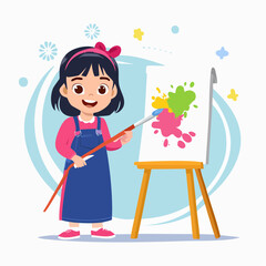 Fototapeta premium A young girl painting on canvas.