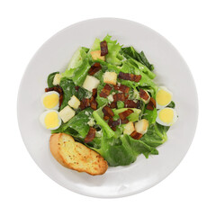Caesar Salad: A beautifully composed Caesar salad with crisp romaine lettuce, savory croutons, creamy dressing, and delectable garnishes, an appetizing culinary treat.