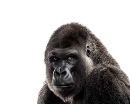 Half-body portrait of a gorilla directly facing the camera