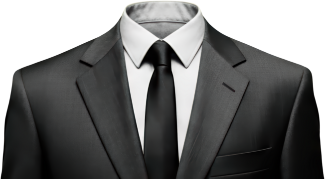 Close Up Of A Man'S Dark Grey Suit Jacket White Shirt And Black Tie On A Transparent Background Collage Art Transparent Background