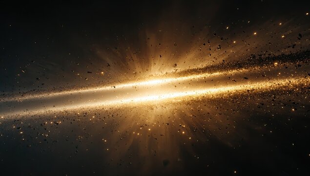 Celestial event a bright golden streak with cosmic debris