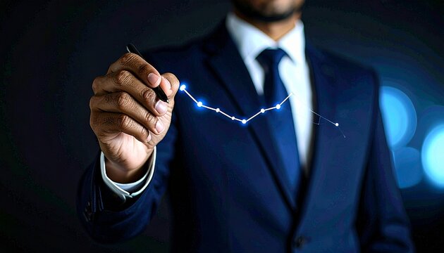Business wallpaper of a man in a suit drawing a chart by hand