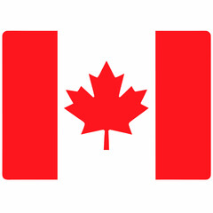 The national flag of Canada with a red maple leaf on white background