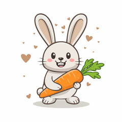 Fototapeta premium Cute cartoon rabbit holding a carrot.
