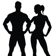 Muscular man and athletic woman silhouettes vector