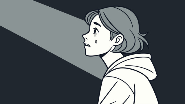 a cartoon drawing of a person in the dark.