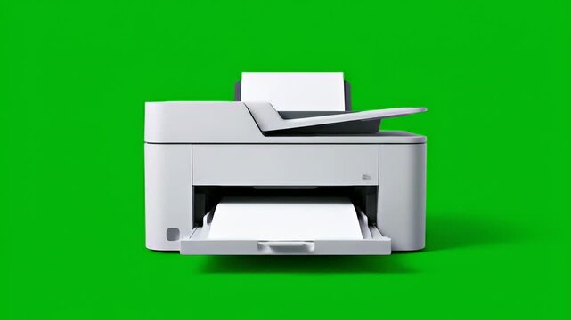Inkjet printer against green screen background perfect for compositing
