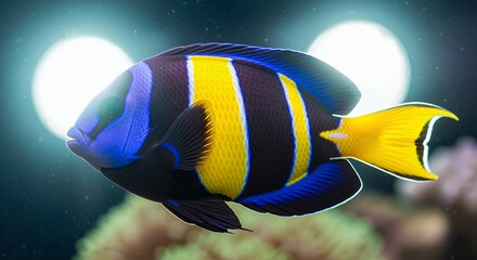 Vibrant Blue and Yellow Angelfish in Aquatic Habitat