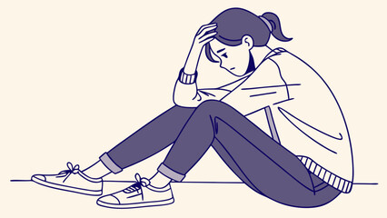 Obraz premium A young woman sitting in distress.