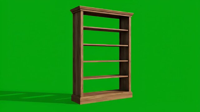 Wooden bookcase with shelves on green screen background empty furniture