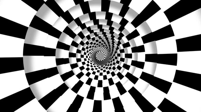 A vibrant and hypnotic motion background featuring a swirling tunnel with a dynamic checkered pattern in bright colors