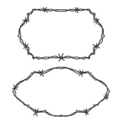 Barbed Wire Frame hand drawing vector isolated on white background.