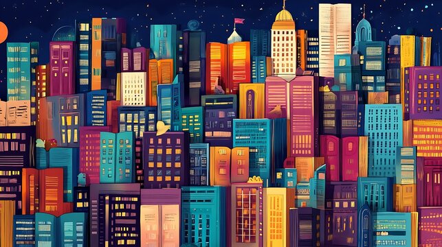 Colorful book cityscape