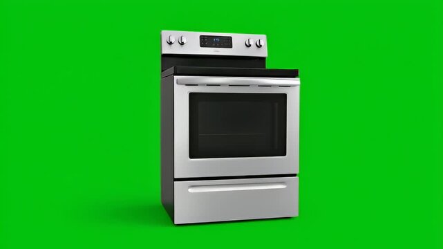 Sleek silver oven range appliance on green screen for kitchen concepts