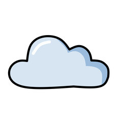Fototapeta premium A single, stylized cloud dominates the frame, centered against a stark white background. The cloud is rendered in a soft, light blue hue, with subtle shading suggesting volume and depth. A thick, blac