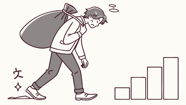 Man carrying heavy load with worried expression.