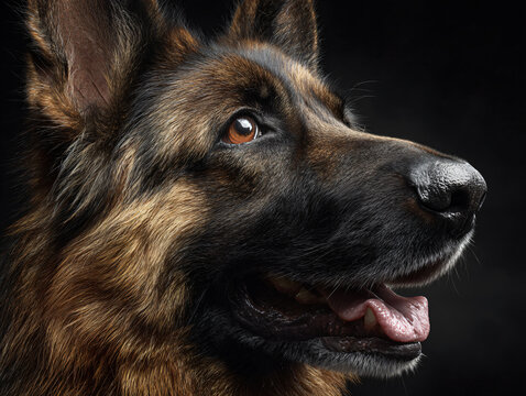 German Shepherd Dog Portrait German Breed Canine Pet Animal Expression Loyal Happy Face Jaw Eyes Strong Muscular Intelligent Friendly Playful Cute 