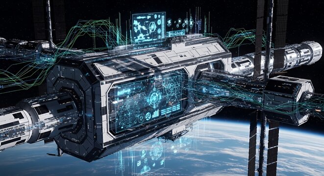 Futuristic Space Station Orbiting Earth