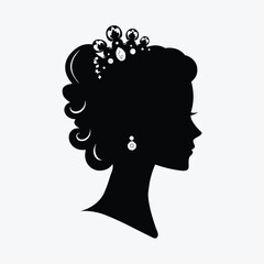 Elegant woman in profile with tiara and earrings silhouette portrait
