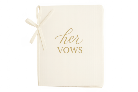 Elegant notebook showing her vows for wedding ceremony with transparent background