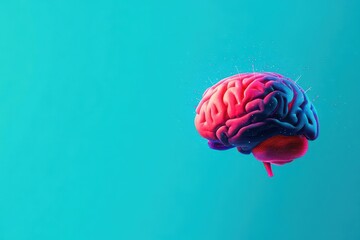 Vibrant Brain with Intricate Details Floating in Bright Blue Background Creative Illustration for Neuroscience Medical Study and Mental Health Awareness