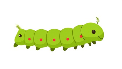 Adorable green caterpillar with red spots, cartoon style, perfect for children's illustration or
