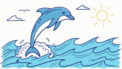 Fototapeta premium Dolphin jumping out of ocean waves.