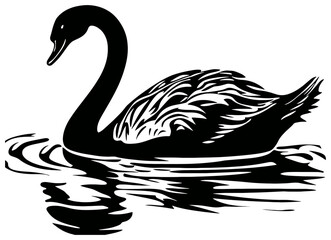 Swan Silhouette Gliding on Twilight Waters