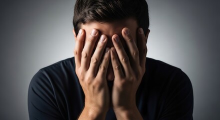 Desperate Man Covering Face in Sorrow and Mental Anguish