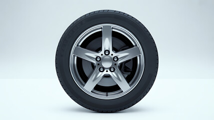 Obraz premium Shiny silver five spoke alloy car wheel and tire