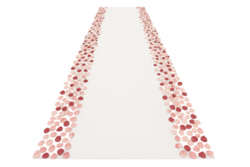 White wedding aisle decorated with pink and red rose petals on transparent background