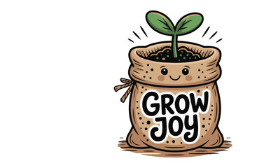 Cute Eco Bag with Plant Sprout and Grow Joy Lettering Vector Illustration