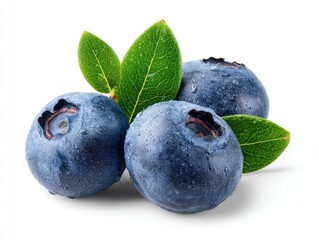 Obraz premium Close-up of fresh blueberries with leaves (2)