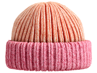 Warm Peach and Pink Winter Beanie with Ribbed Cuff Isolated on Transparent Background PNG
